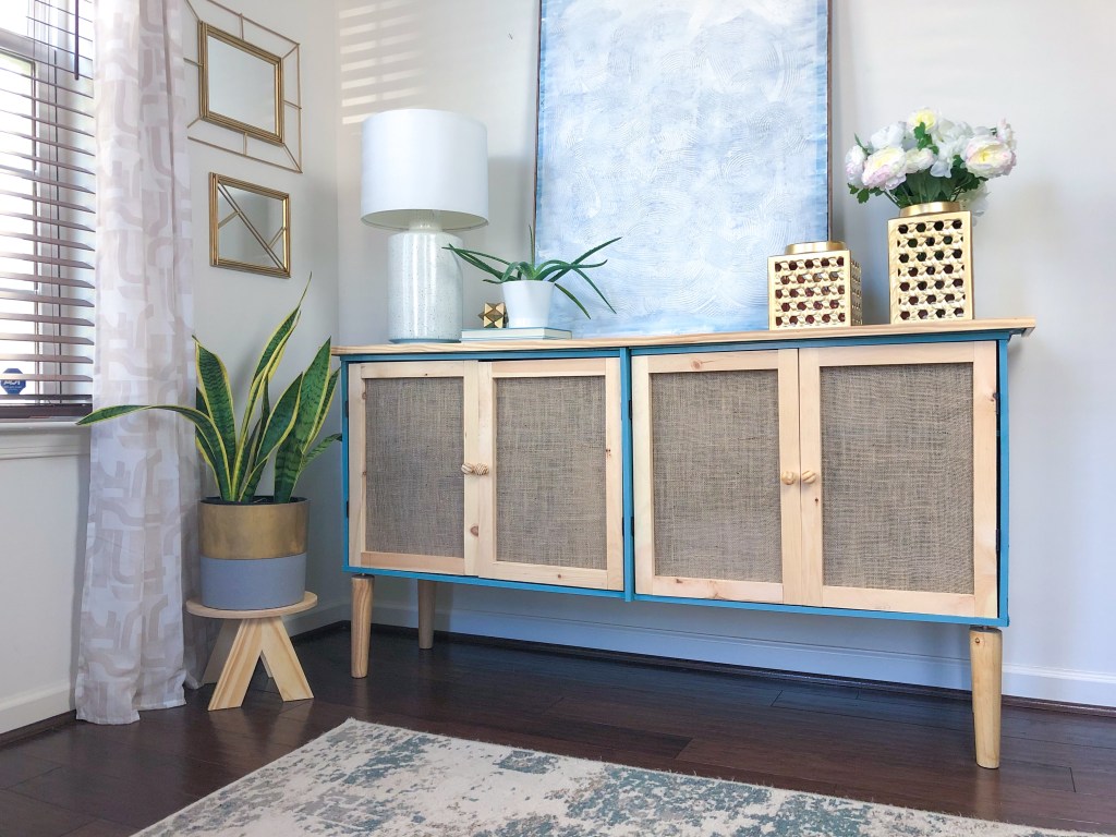 DIY storage cabinet transformation. IKEA furniture transformation.
DIY Console doors. DIY Cabinet Doors. DIY Woven doors. DIY Burlap doors. DIY painted furniture. How to paint furniture.