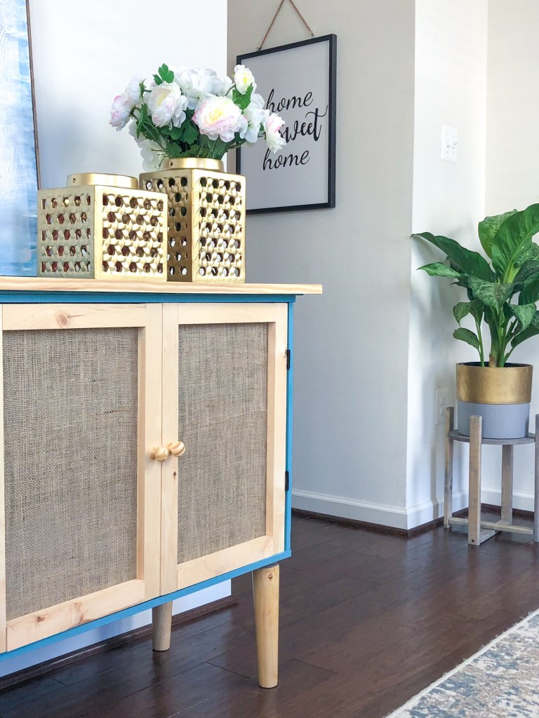DIY storage cabinet transformation. IKEA furniture transformation.
DIY Console doors. DIY Cabinet Doors. DIY Woven doors. DIY Burlap doors. DIY painted furniture. How to paint furniture.