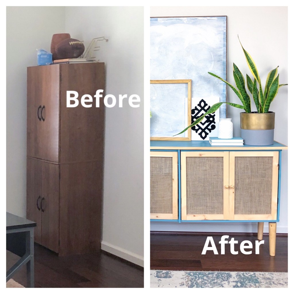 DIY storage cabinet transformation. IKEA furniture transformation.
DIY Console doors. DIY Cabinet Doors. DIY Woven doors. DIY Burlap doors. DIY painted furniture. How to paint furniture.